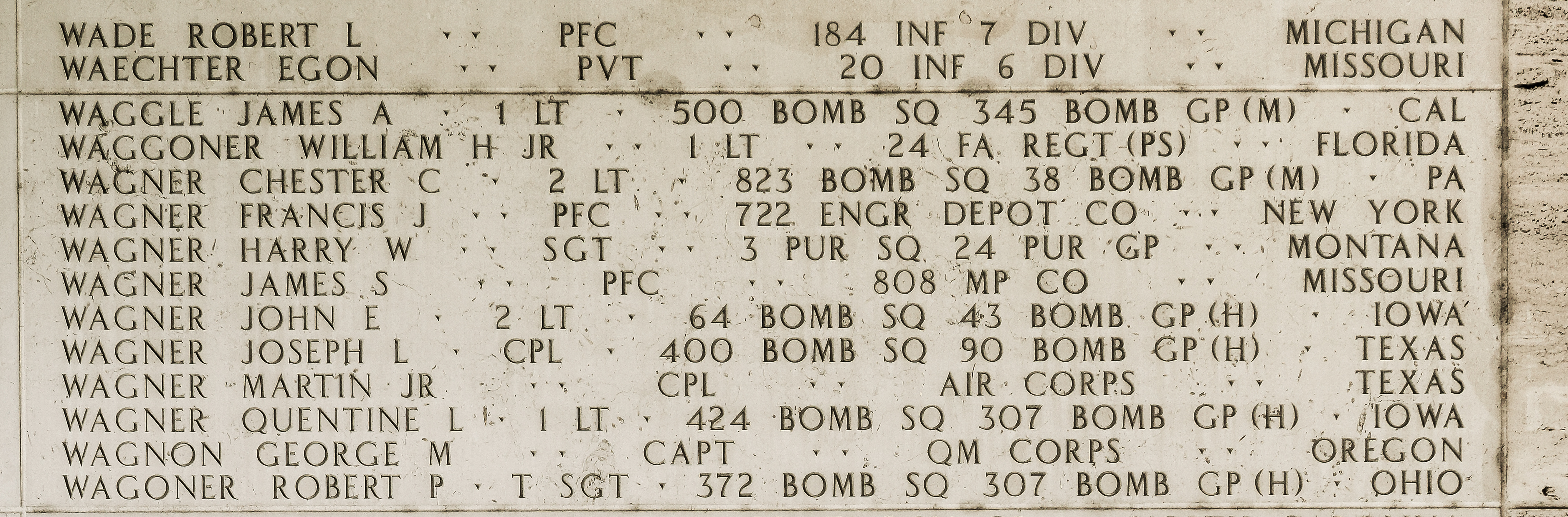 Chester C. Wagner, Second Lieutenant